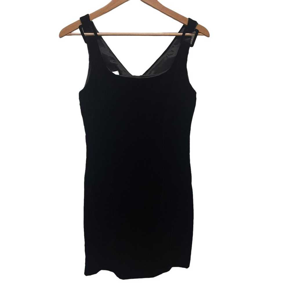 Vintage MICA Scoop neck black velvet mini dress b… - image 1