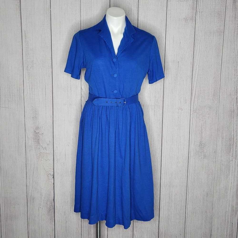 Vintage 50s Blue Shirt Dress with Metal Marvel Si… - image 1