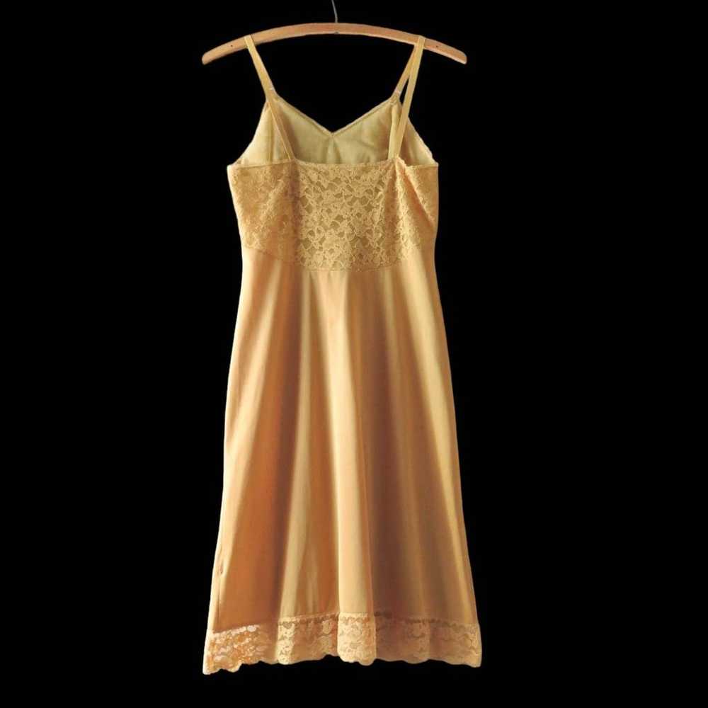 60s Vintage Autumn Gold Nylon & Lace Slip Dress S - image 7