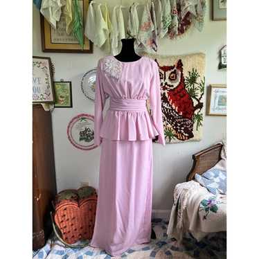 80's vintage union made formal pink peplum maxi d… - image 1