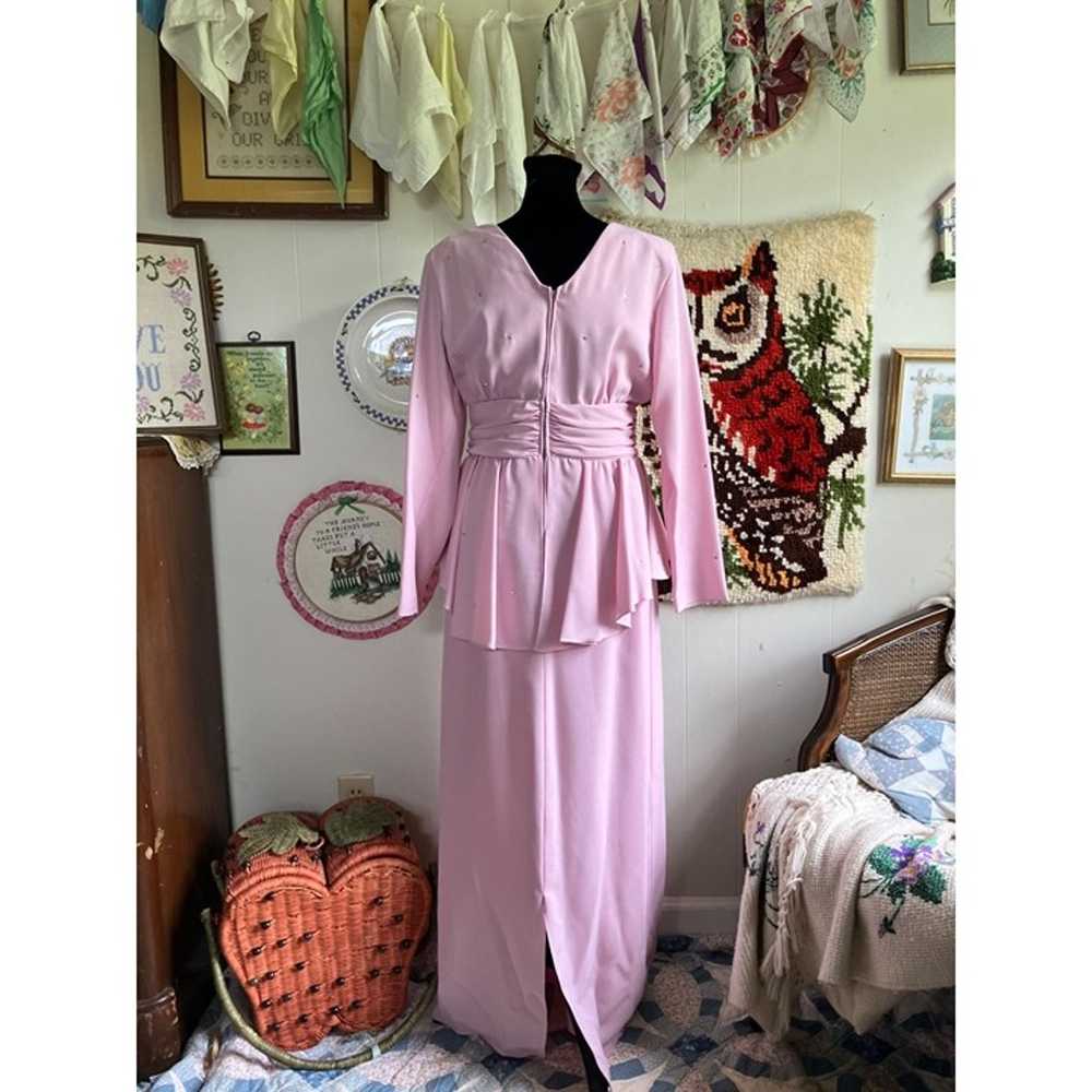 80's vintage union made formal pink peplum maxi d… - image 2