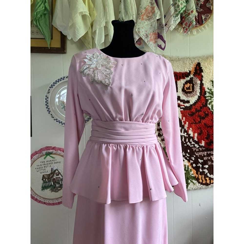 80's vintage union made formal pink peplum maxi d… - image 3