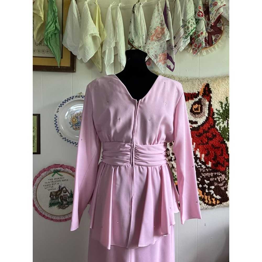 80's vintage union made formal pink peplum maxi d… - image 4