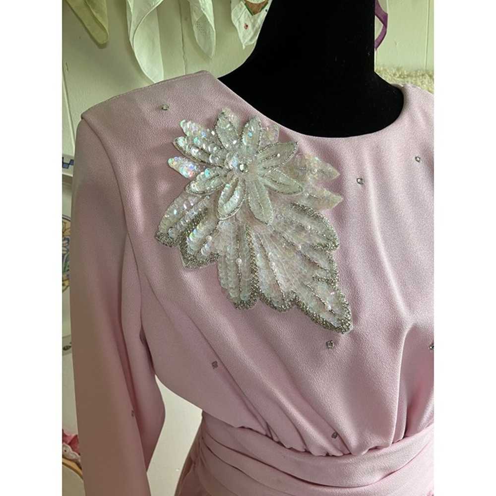 80's vintage union made formal pink peplum maxi d… - image 7