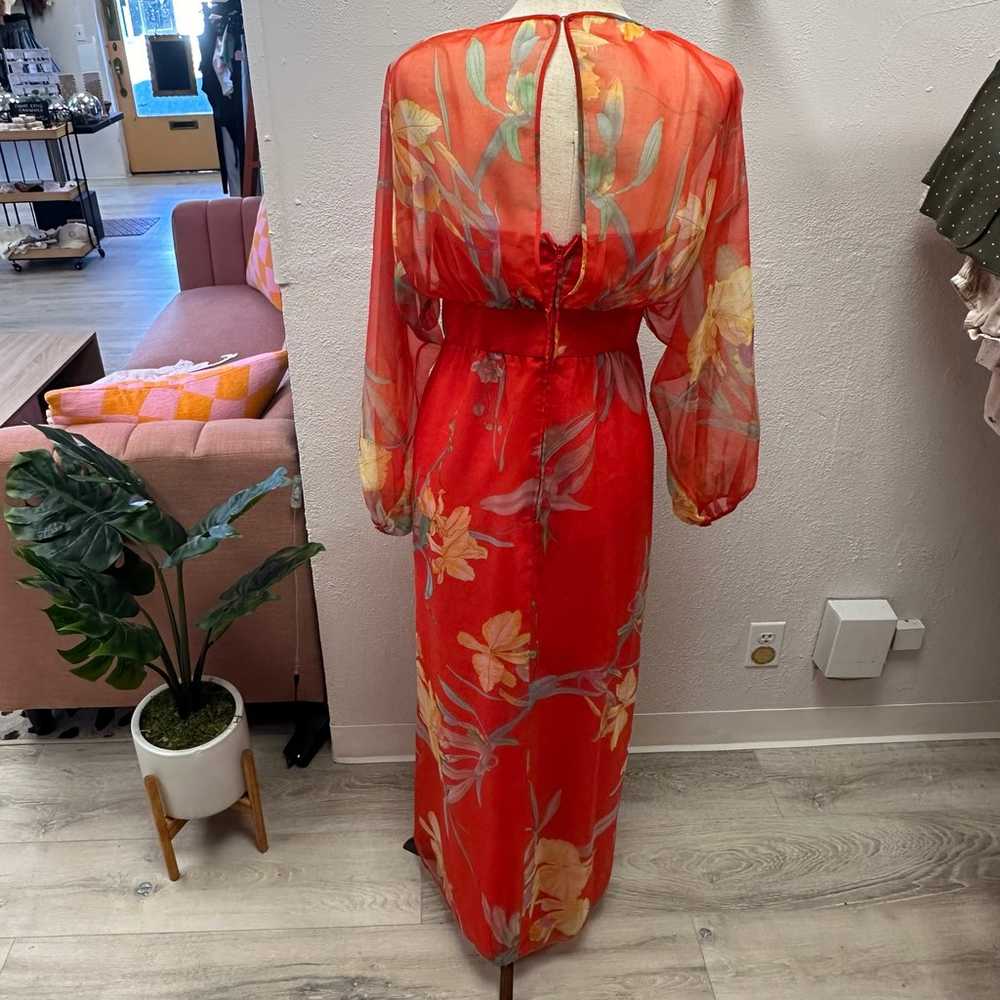 Vintage orange chiffon floral maxi dress - image 4