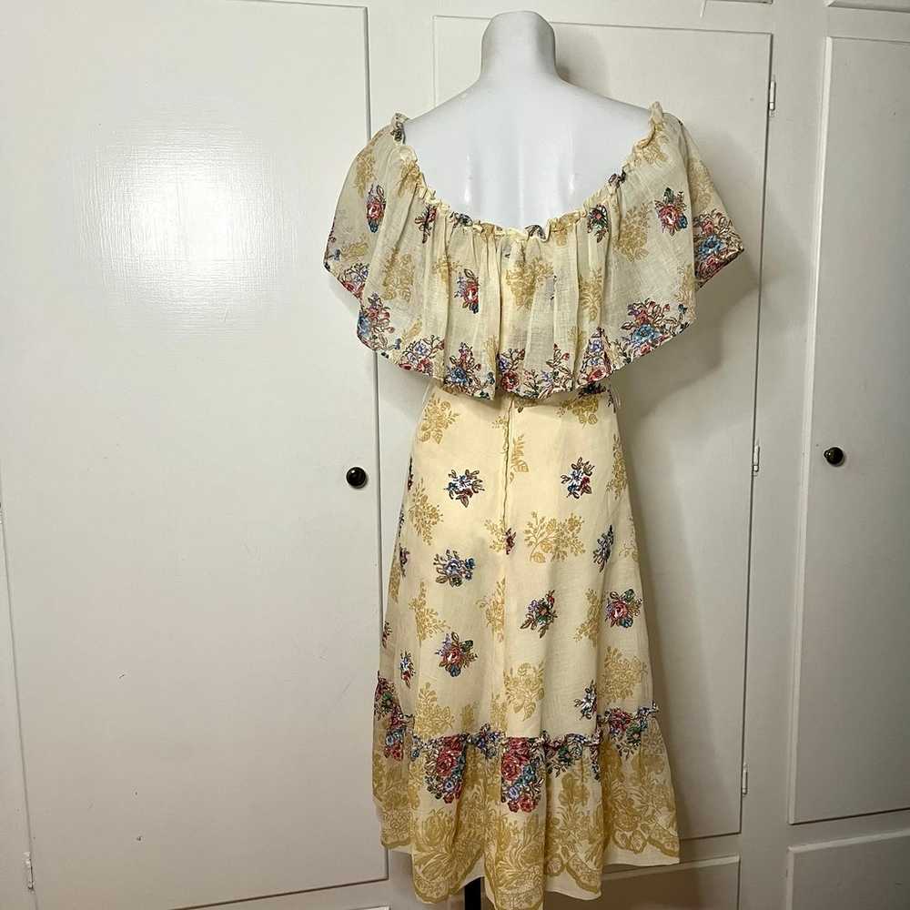 Vintage 70s Cream Floral Off Shoulder A Line Dress - image 7