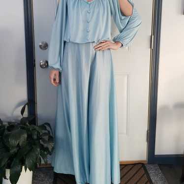 Vintage 70s Light Blue Evening Gown