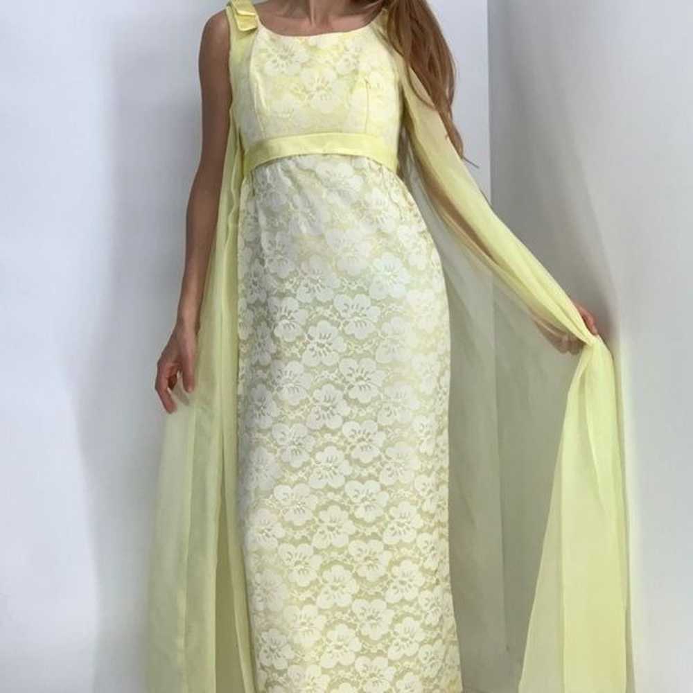 Vintage yellow lace maxi dress sz s - image 1