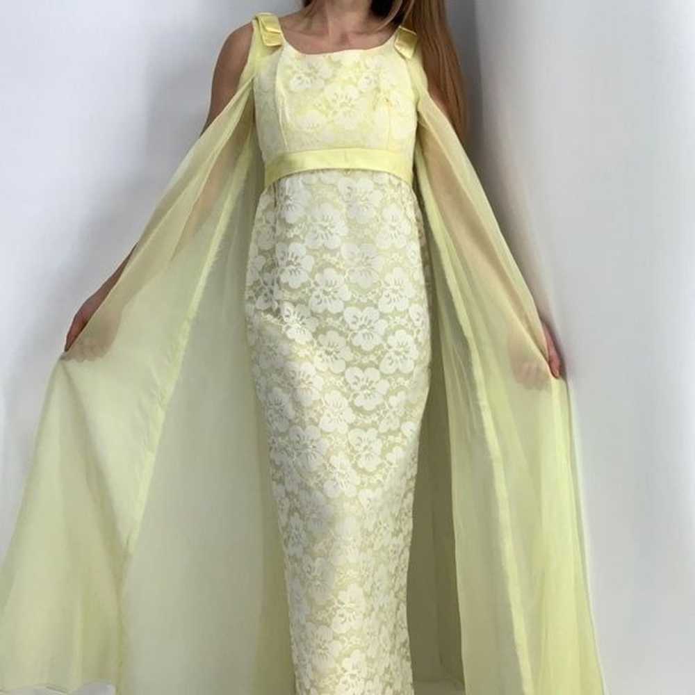 Vintage yellow lace maxi dress sz s - image 3