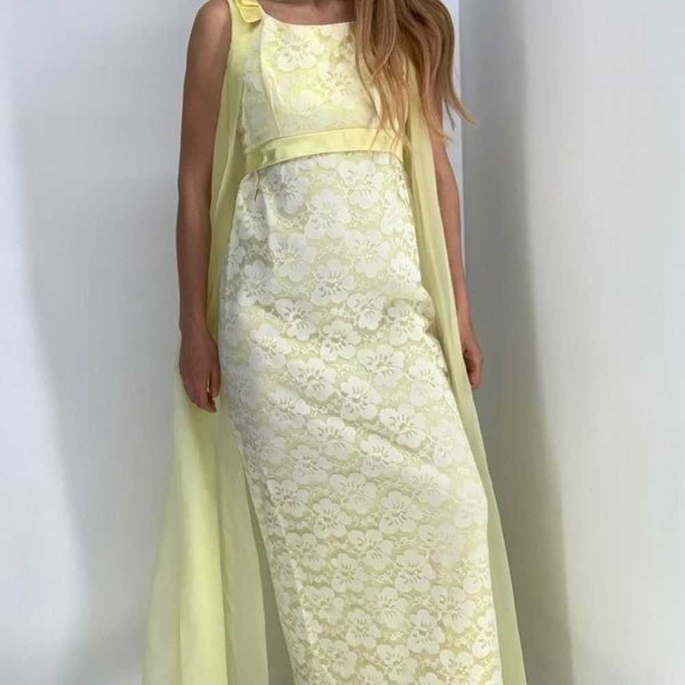 Vintage yellow lace maxi dress sz s - image 5