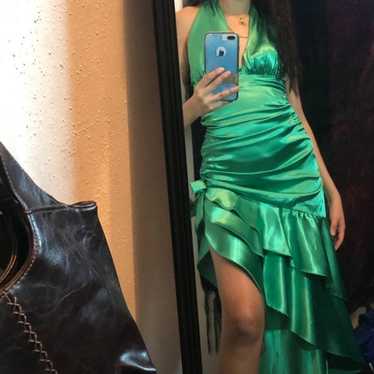 Green silk satin maxi dress - image 1