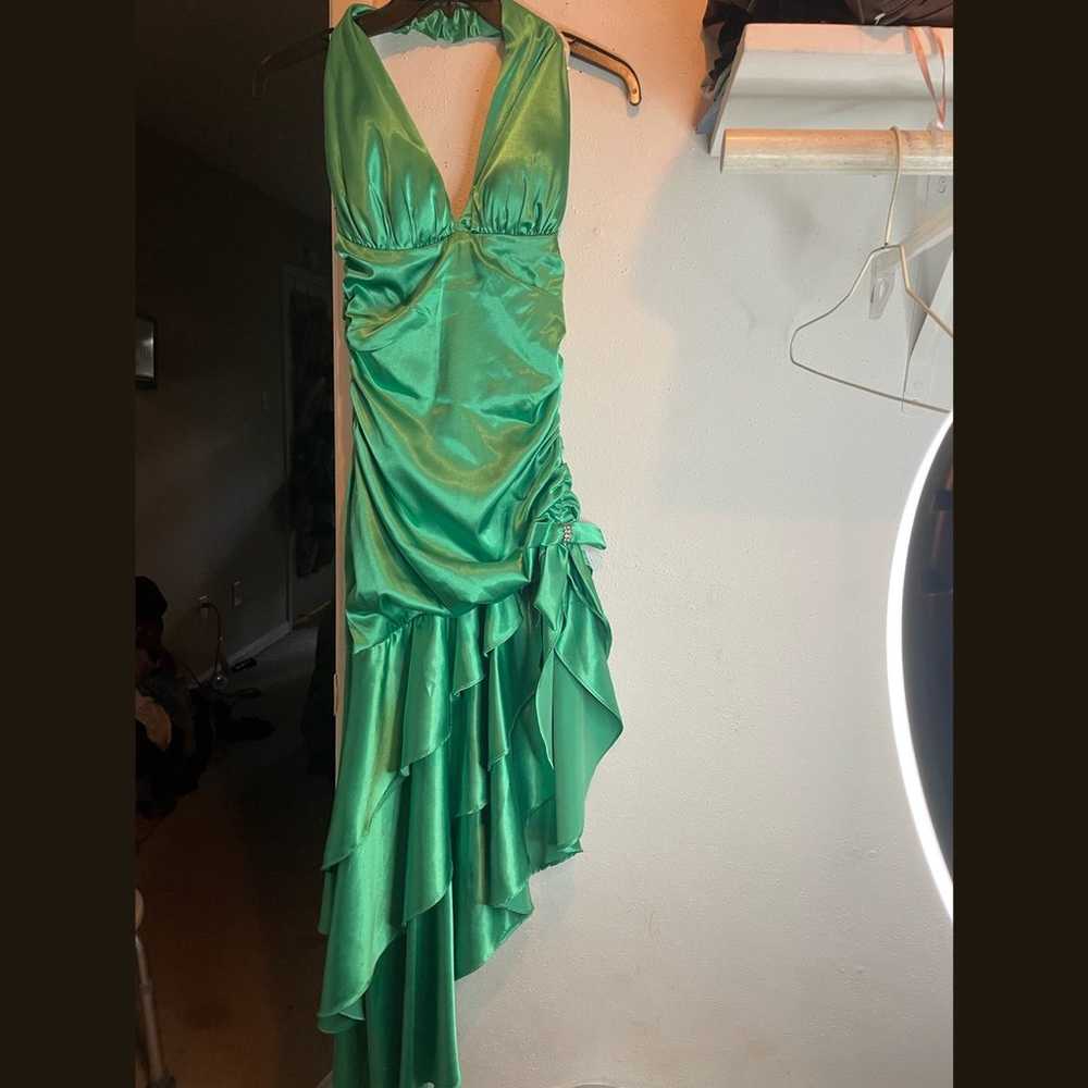 Green silk satin maxi dress - image 2