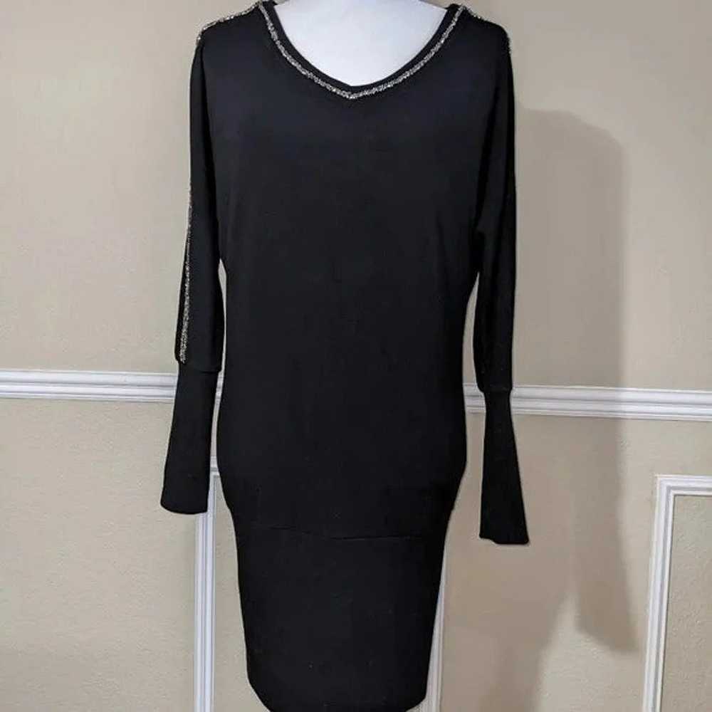 Black Mini Dress w/ Silver Sparkle Bead Neckline … - image 1