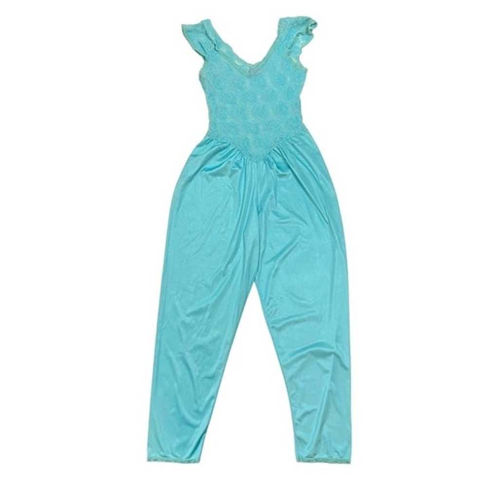 Vintage Lady Cameo Dallas blue jumpsuit lace sati… - image 1