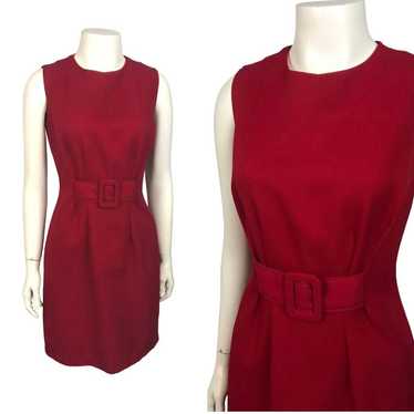 1990s Red Buckle Front Short Mini Sleeveless Dres… - image 1