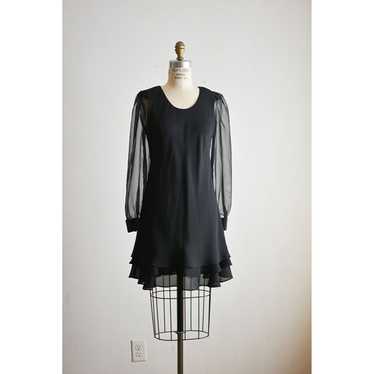 Vintage black dress mini size small flared sheer … - image 1