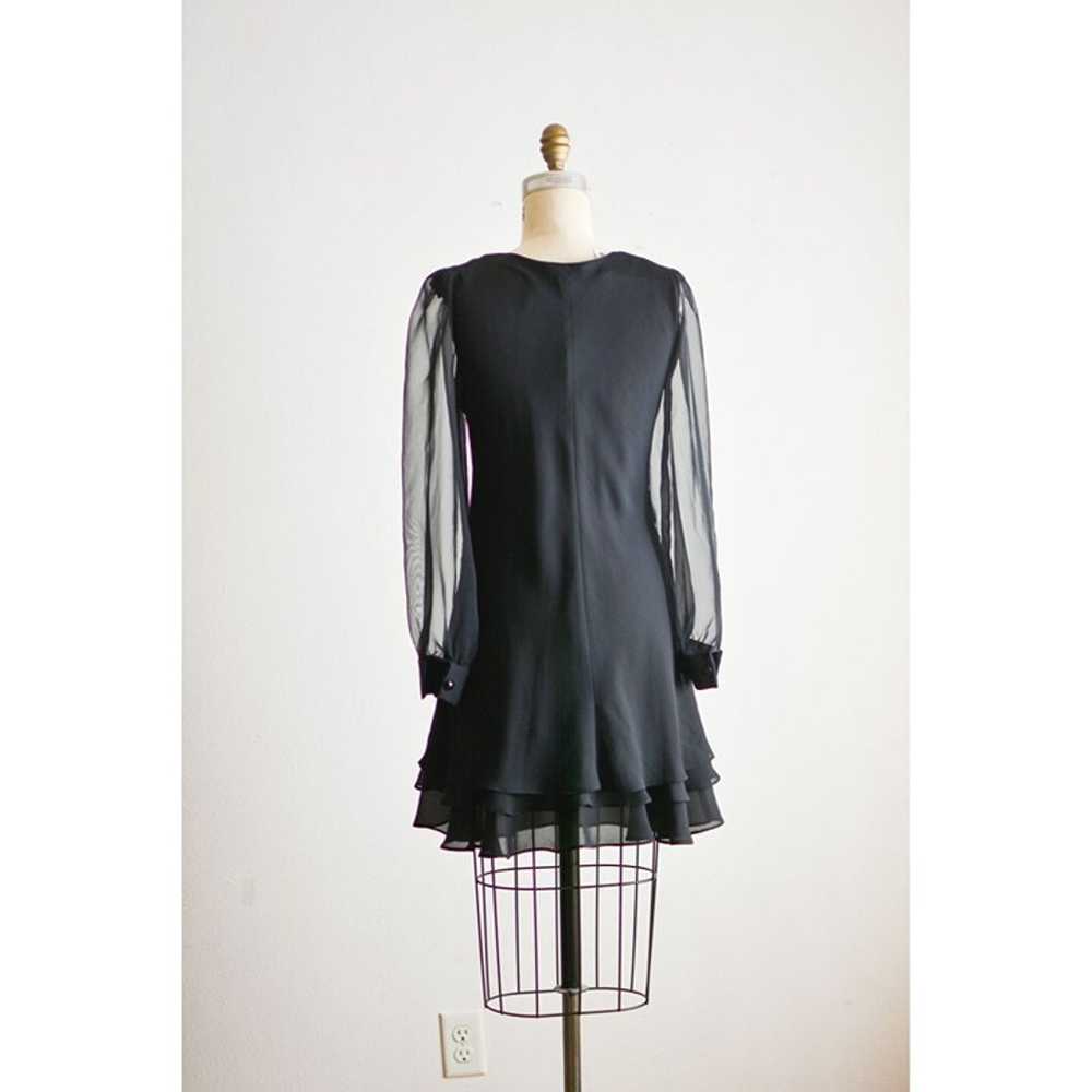 Vintage black dress mini size small flared sheer … - image 3