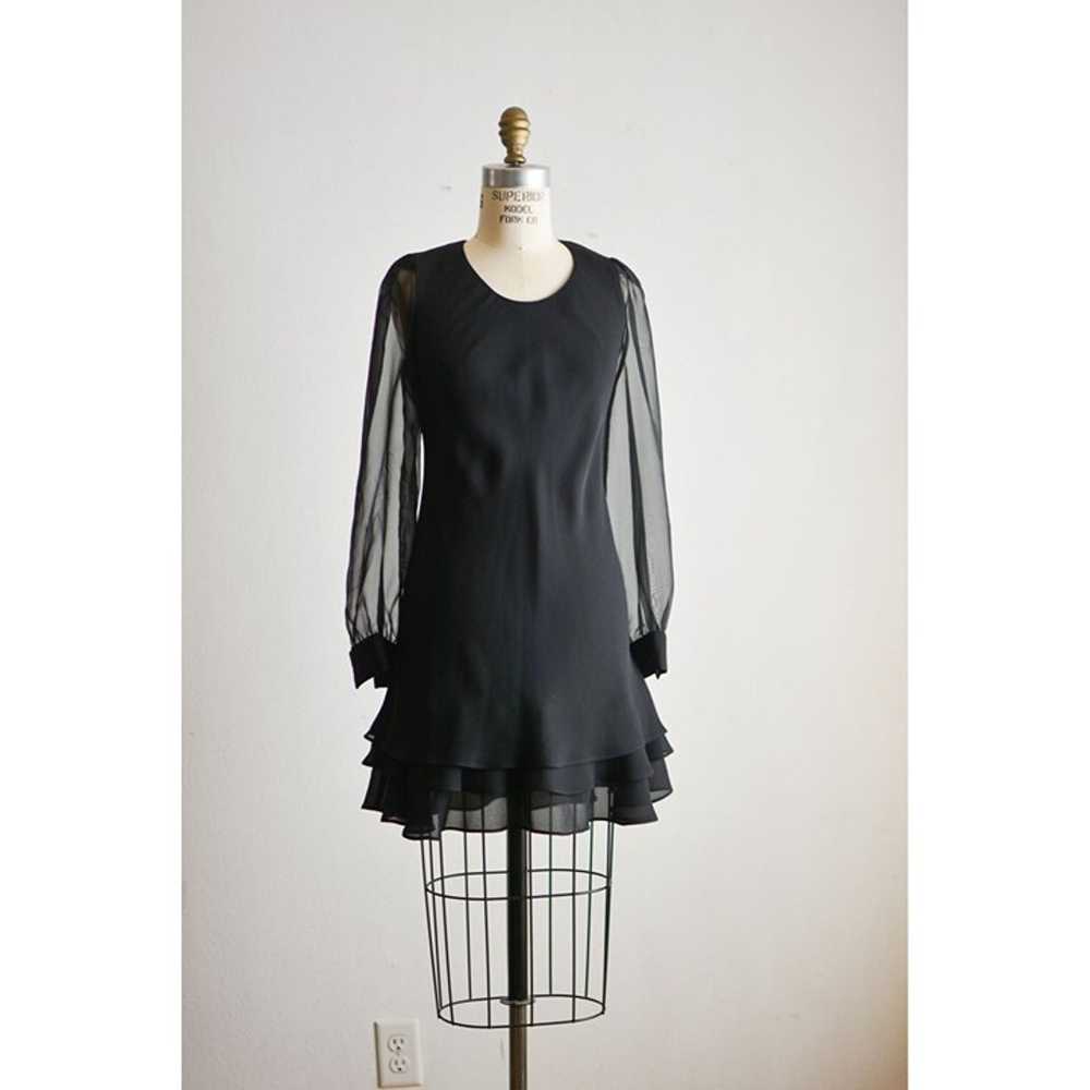 Vintage black dress mini size small flared sheer … - image 4