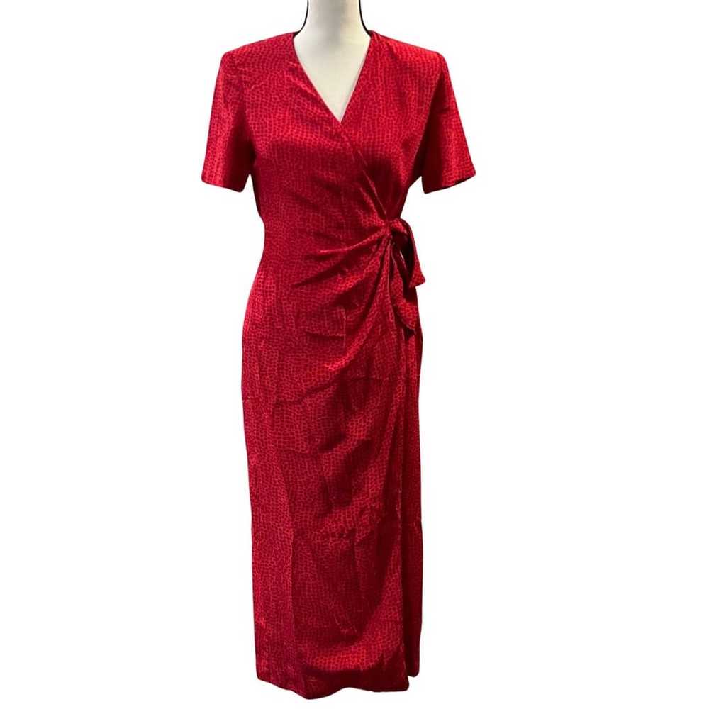 Adrianna Papell Women's Vintage Red Silk Dress Si… - image 1