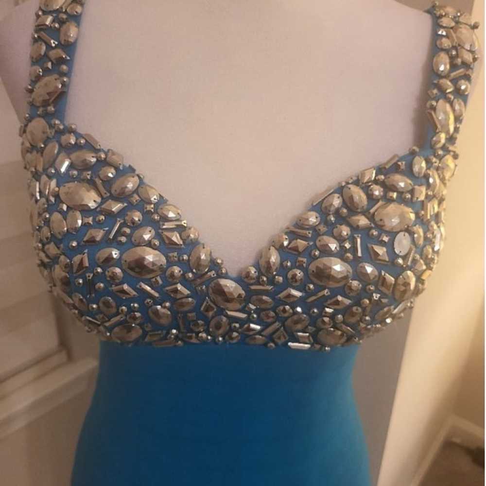 Designer Sherri Hill Embellished Bandage Turquois… - image 4