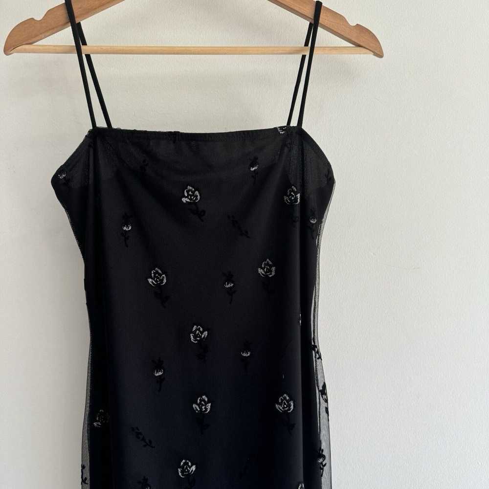 Vintage Y2K Black Rose Embroidered Slip Dress whi… - image 2