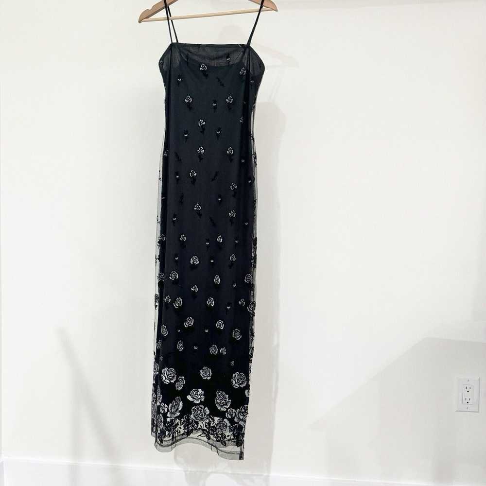 Vintage Y2K Black Rose Embroidered Slip Dress whi… - image 3