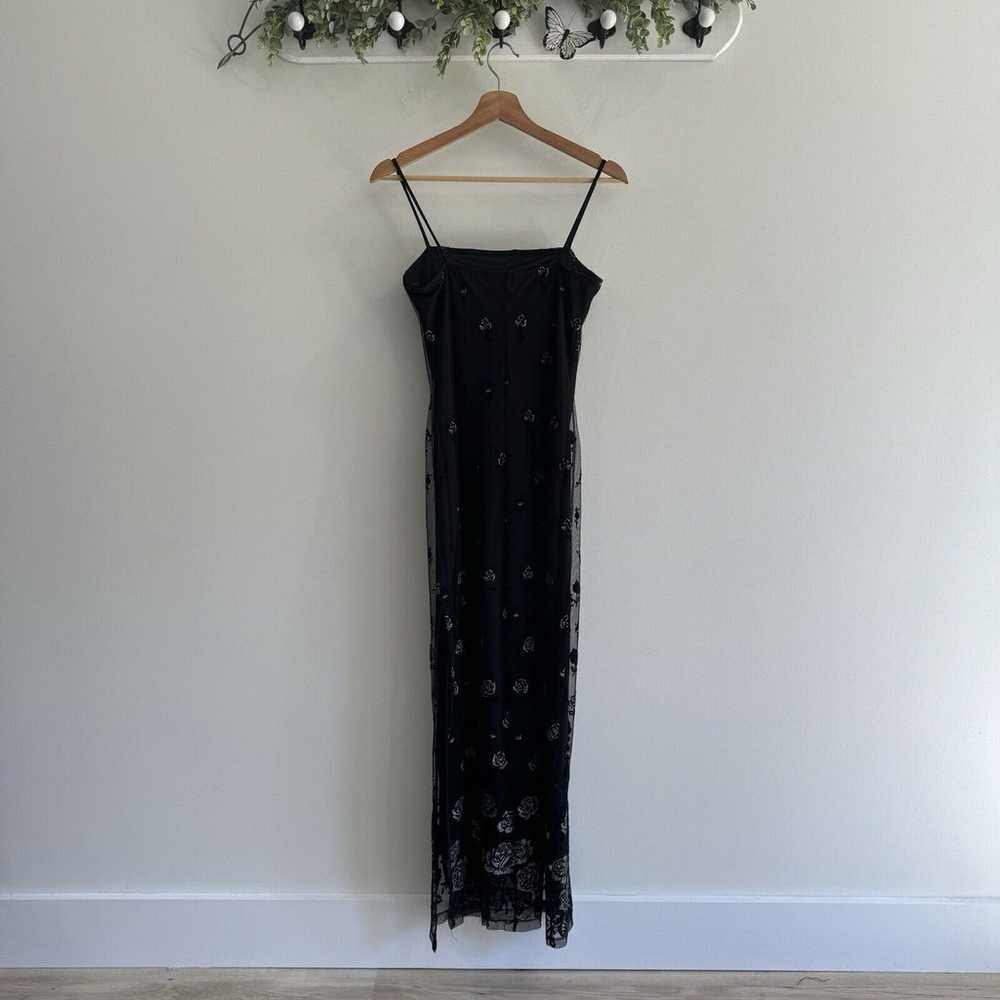 Vintage Y2K Black Rose Embroidered Slip Dress whi… - image 7