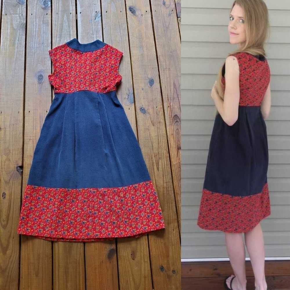 Vintage 70's XS/S calico corduroy dress - image 3