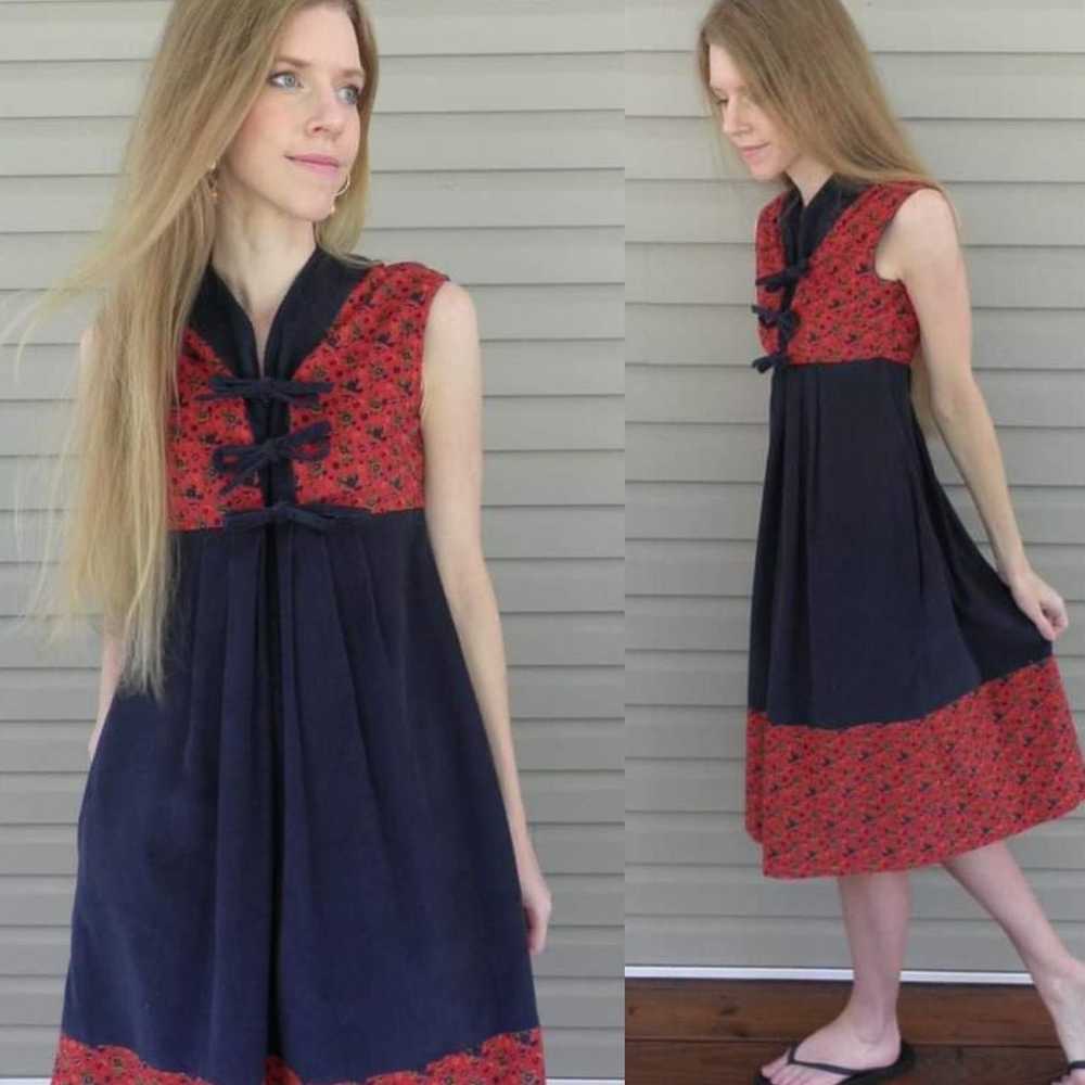 Vintage 70's XS/S calico corduroy dress - image 4