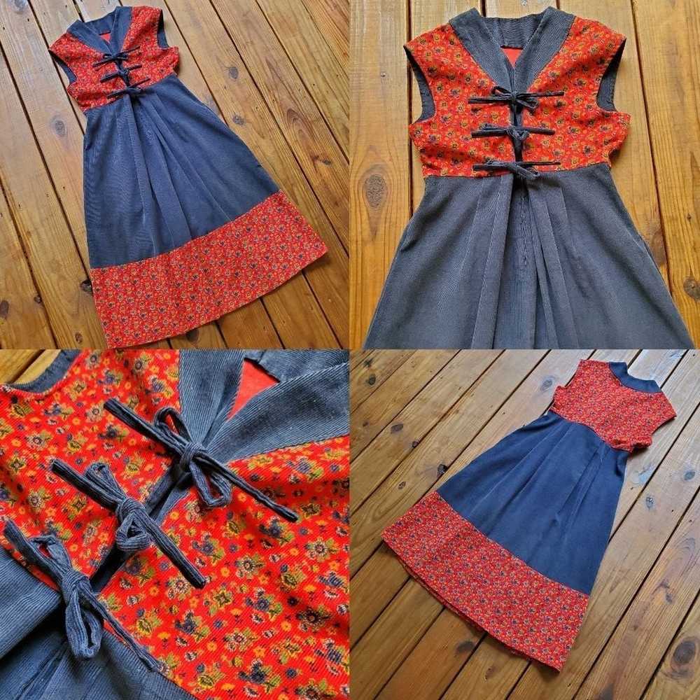 Vintage 70's XS/S calico corduroy dress - image 6