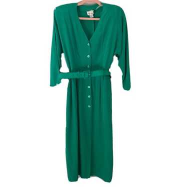 Vintage Silk Studios Green Silk Button Down Dress.