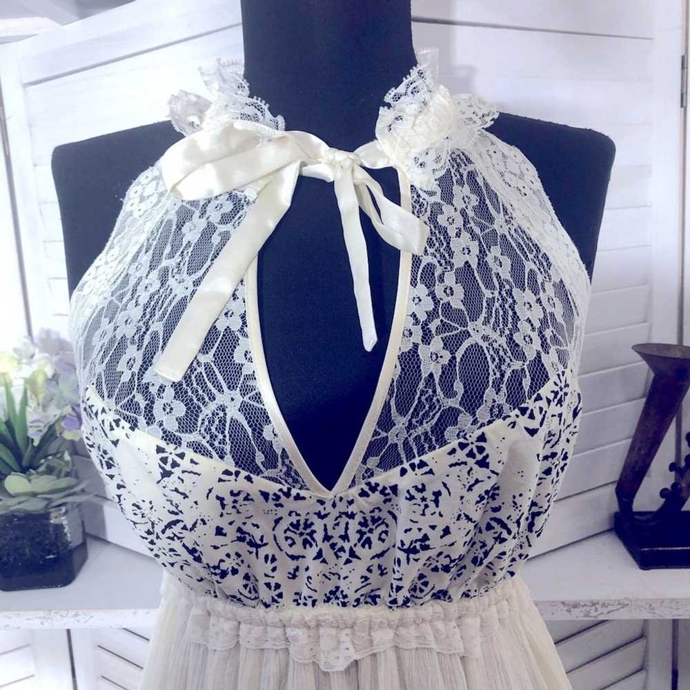 Vintage Y2K sexy peasant dress sheer cream lace g… - image 4