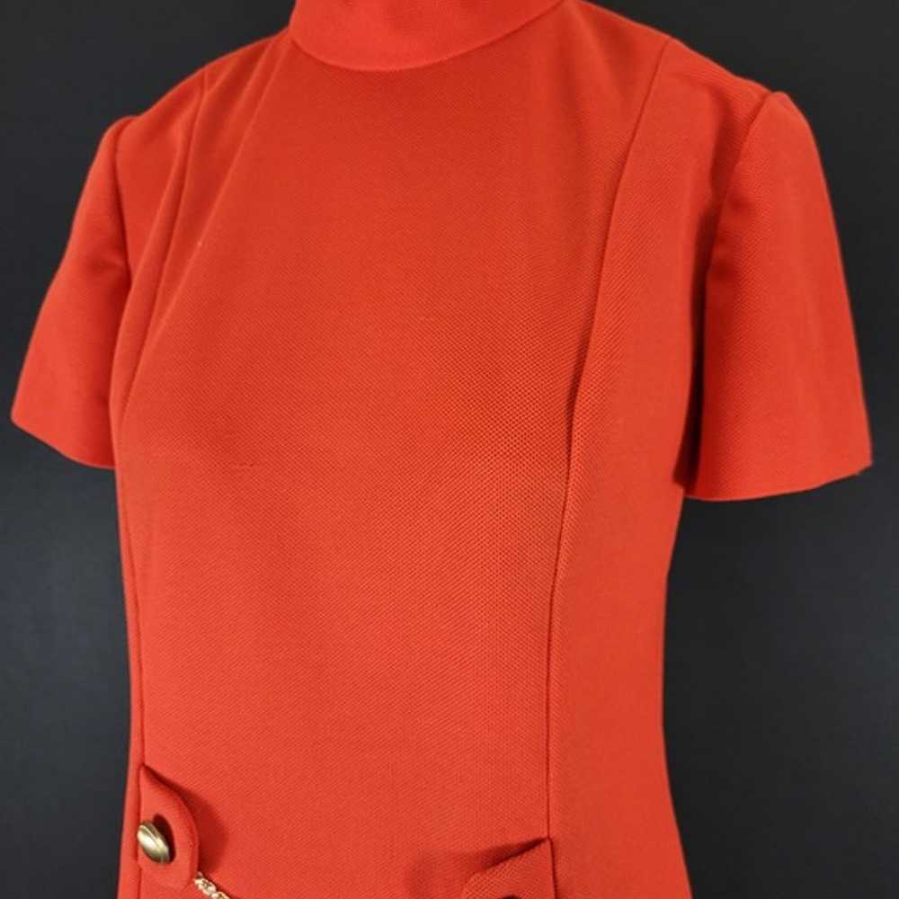 60s Red Mod Mock Neck Shift Dress - image 2