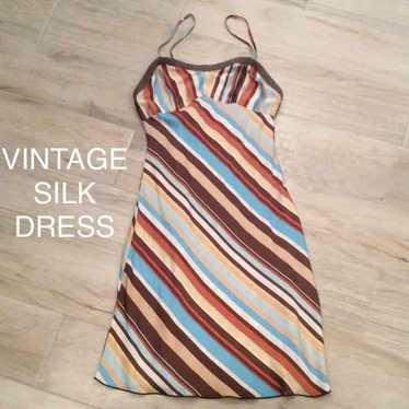 VTG SILK STRIPED CAMI DRESS S - image 1