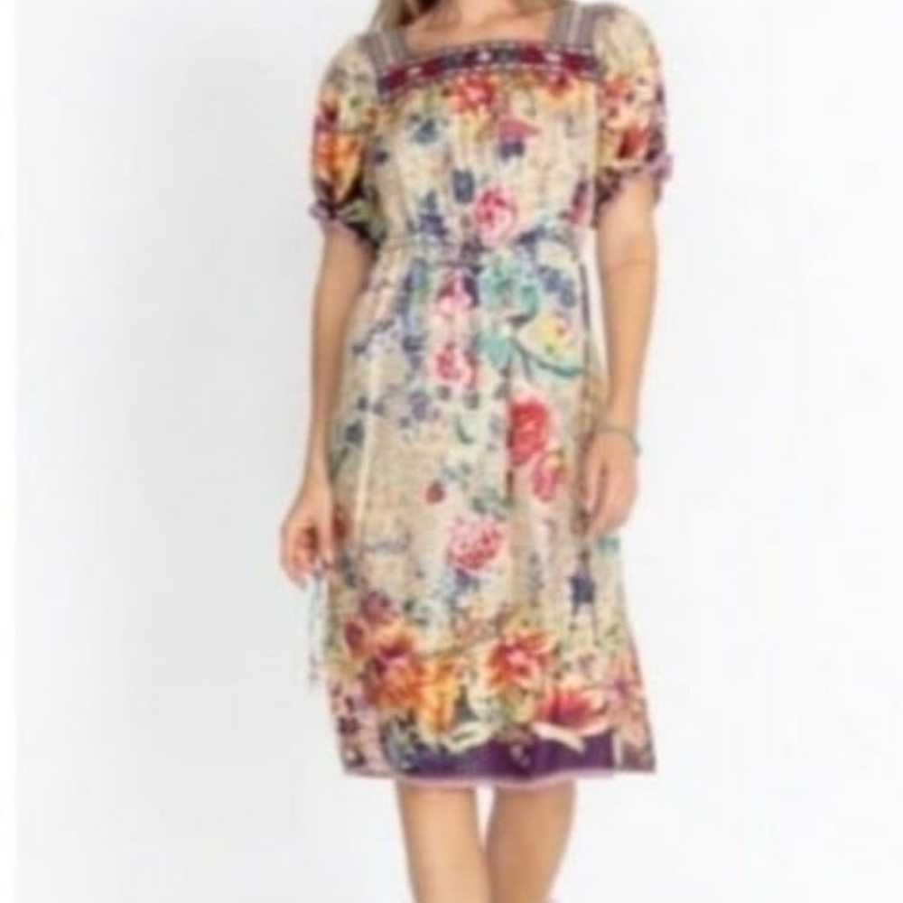 $498 Johnny Was 100% Silk Midi Boho Dress, S - M - image 3