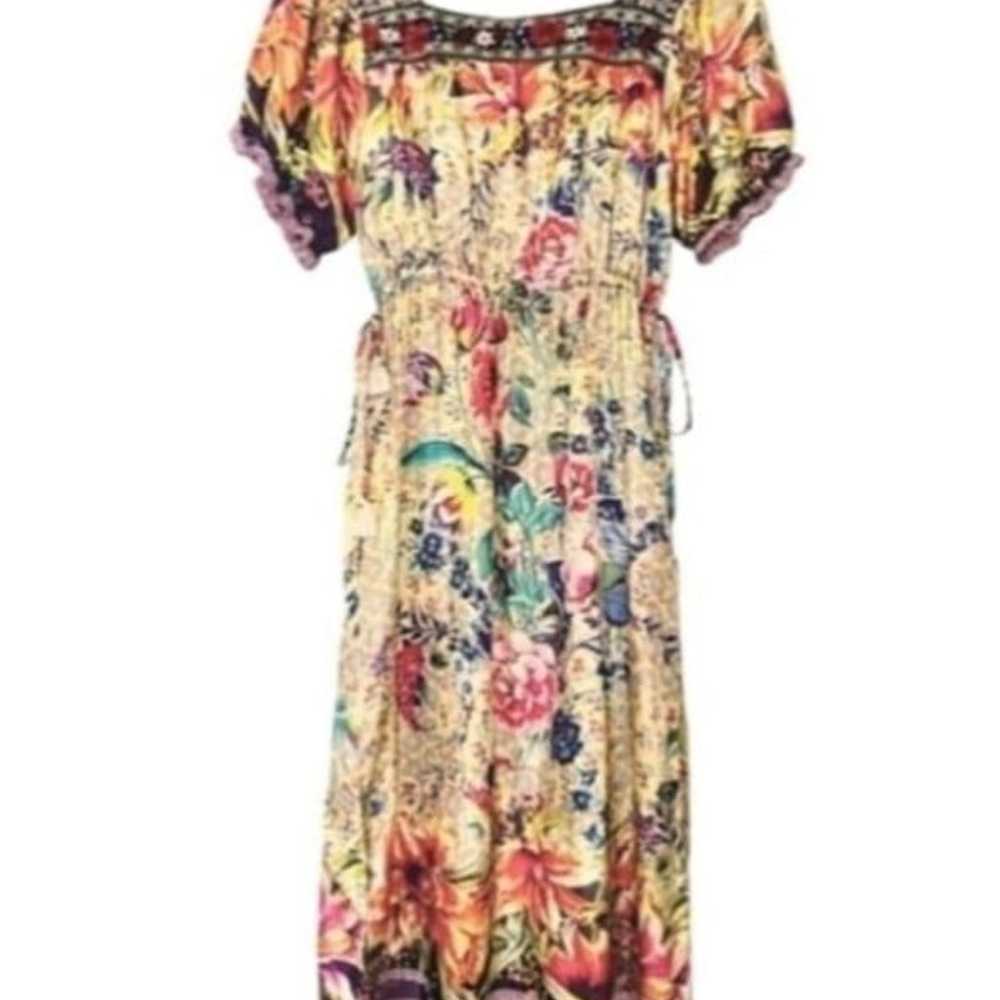 $498 Johnny Was 100% Silk Midi Boho Dress, S - M - image 5