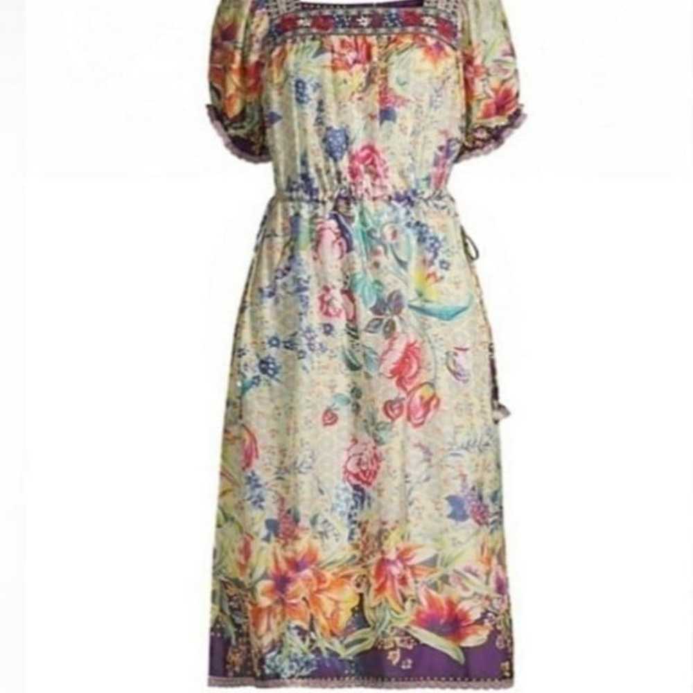 $498 Johnny Was 100% Silk Midi Boho Dress, S - M - image 7