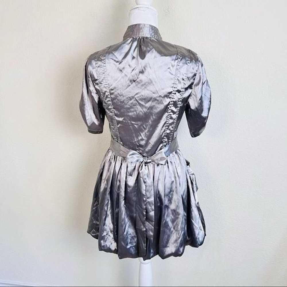 Y2K Silver Satin V-Neck Neck Tie Short Sleeve Bub… - image 3