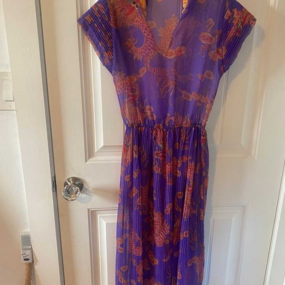 Vintage sheer purple & orange chiffon Asian drago… - image 2