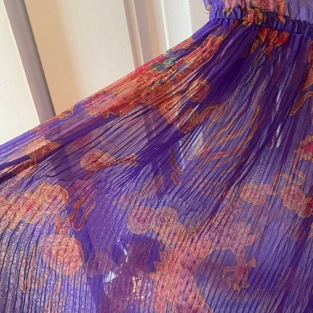 Vintage sheer purple & orange chiffon Asian drago… - image 4