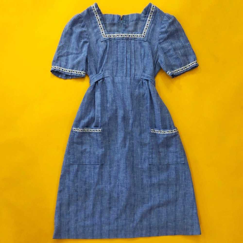 Vintage 1970s light wash denim dress - image 1