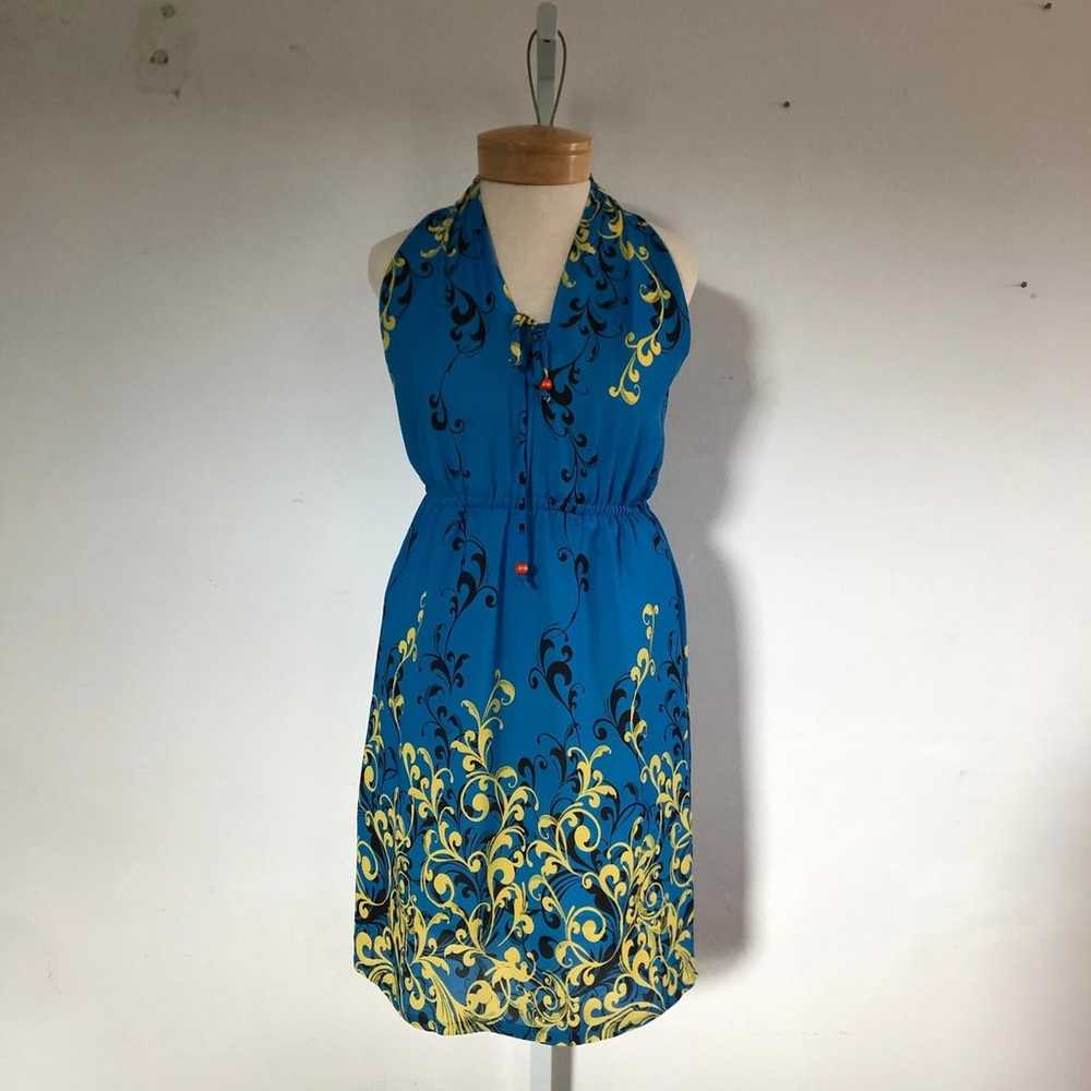 Vintage Blue Floral Sleeveless Dress, Elastic Wai… - image 2