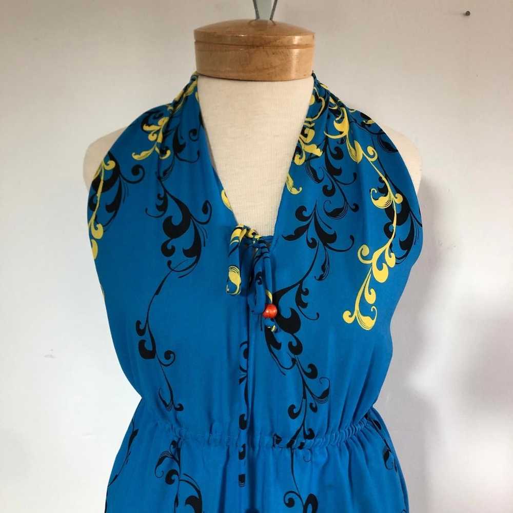 Vintage Blue Floral Sleeveless Dress, Elastic Wai… - image 3