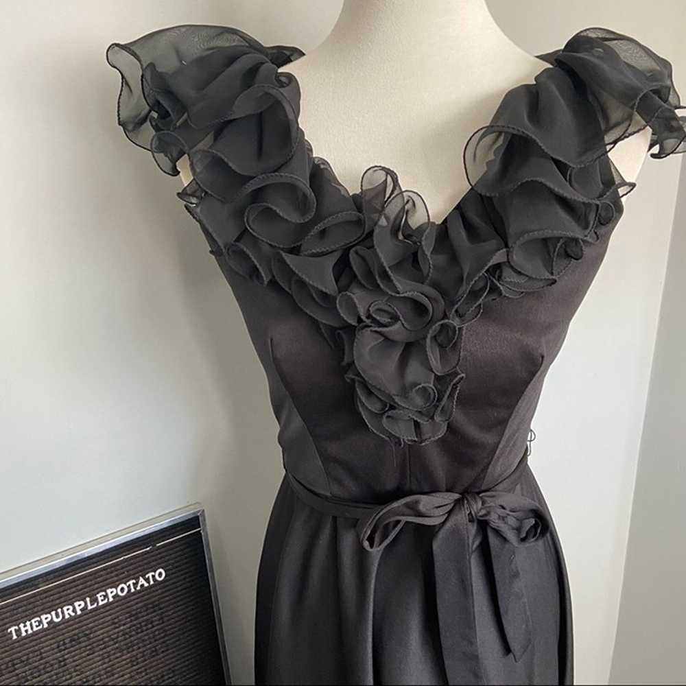 Vintage 1970’s Black Neck Ruffle Waist Tie Dress - image 2