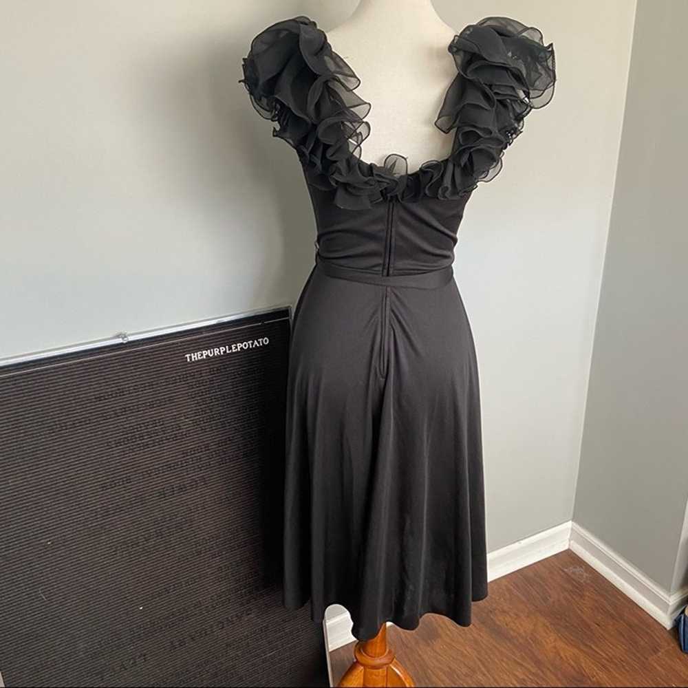 Vintage 1970’s Black Neck Ruffle Waist Tie Dress - image 4