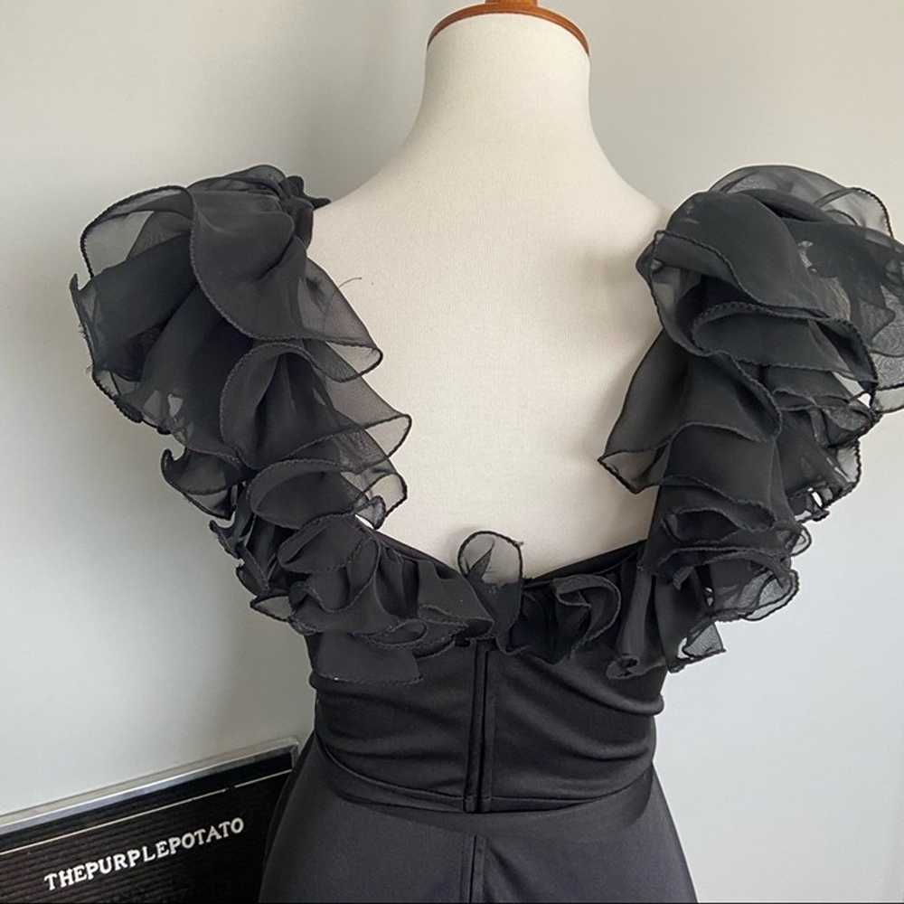 Vintage 1970’s Black Neck Ruffle Waist Tie Dress - image 5