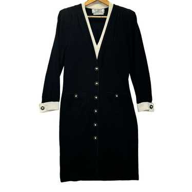 Pat Sandler Contrast Knit Black Cream Dress Wool … - image 1