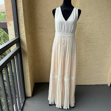 Massimo Dutti Ivory V-neck Embroidery Maxi Dress … - image 1