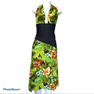 VTG Halter Tropical Print Floral Dress - image 1