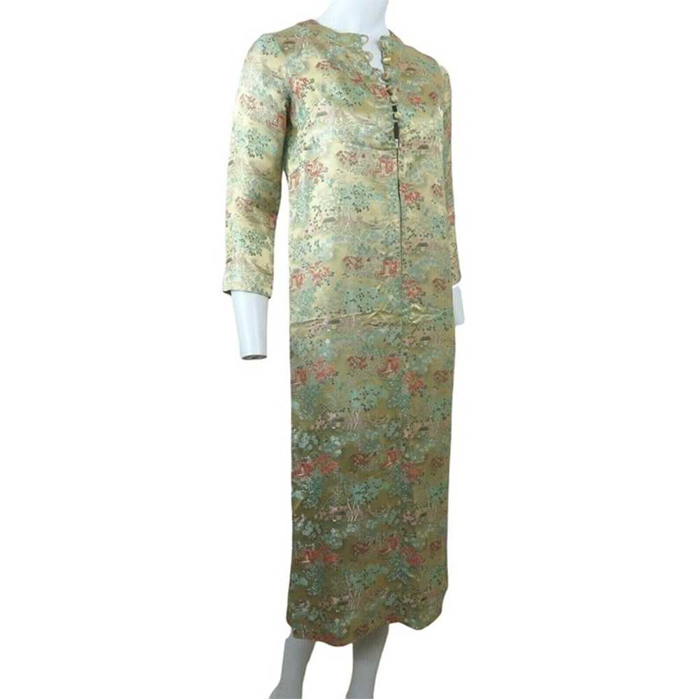 Vintage Traditional Silk Midi Dress S Gold Cheong… - image 11